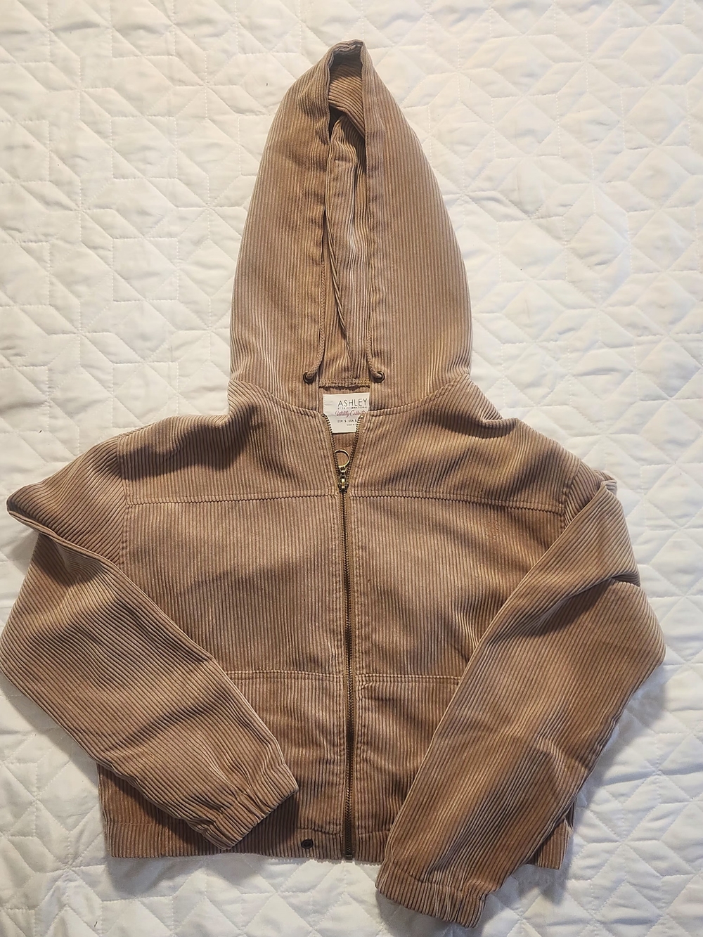 Ashley By 26 International Womens Corduroy Zip-Up Hoodie in Brown
